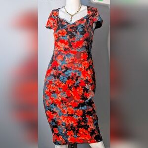 Floral Orange, Blue and Black Dress